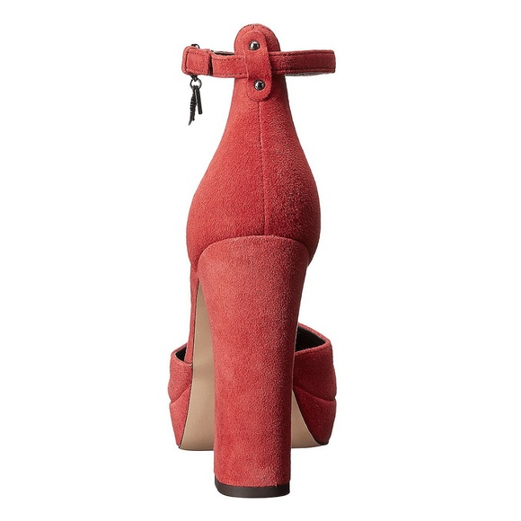 Chrystie Red Suede T Rex Platform Strap Heels 9 - Picture 4 of 7